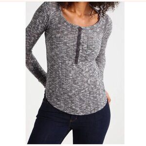 Abercrombie & Fitch Grey Marl Long Sleeve Henley SMALL